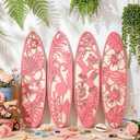 Geetery 4 Pcs Surfboard Wall Decor Carved Hollow Wooden Tropical Beach Art 19.7 x 5.5 Inch Surf Board for Beach Room Living Room, Pink