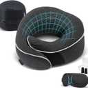 Proglobe Travel Neck Pillow 100% Memory Foam Airplane & Car Travel Essentials Kit with 3D Eye Mask, Earplugs & Mesh Bag Sleeping Support Pillow for Adults (Dark Grey)