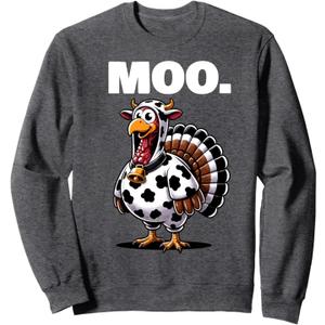 Turkey Moo Funny Thanksgiving Sweatshirt Grey S