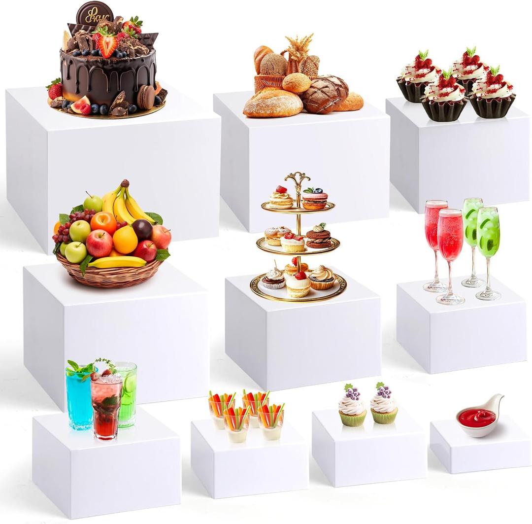 10 Pcs Acrylic Buffet Risers, Large Stackable Food Display Stand, Nesting Cube Box with Hollow Bottom, Food Risers for Buffet Table Dessert Jewelry Catering(10'' 9'' 8'' 7'' 6'' 5'' 5'' 4'' 4'' 3'')
