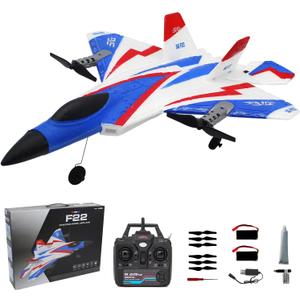 RC Plane 4 Channel Remote Control Airplane, F-22 RC Airplane for Beginners Adult with Stunt Flying Xpilot Stabilization System & Aerobatic, Two Batteries, Gift Toy for Kids