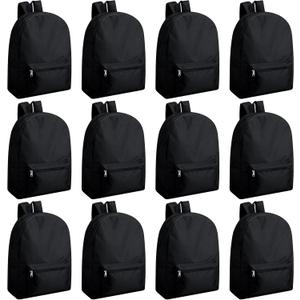 Amylove 12 Pack Backpack in Bulk 17 inch Lightweight Outdoor Travel Bag Classic Bookbags Bulk for Elementary Middle High(Black,Classic)