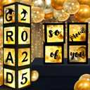 Black Graduation Party Decorations Class of 2025 Grad Balloon Boxes with 24 pcs Balloons & 4 LED Light Strings and Letters 2025 GRAD & So Proud of You - Congrats Grad Party Decorations for Any Grades