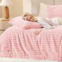EXQ Home Fluffy Comforter Set Twin Size - Super Soft Faux Fur Stripe Jacquard Comforter 1 Pieces, Pink Fleece Bedding Set,Winter Warm Bed Set,1 Comforter with 1 Pillowcase