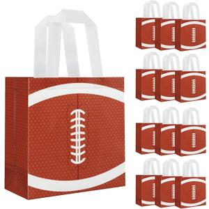 Hxezoc 12 Pieces Football Gift Bags with Handle, Reusable Non Woven Treat Goodie Bag Sport Favor Bags For Football Theme Birthday Party Decoration Supplies