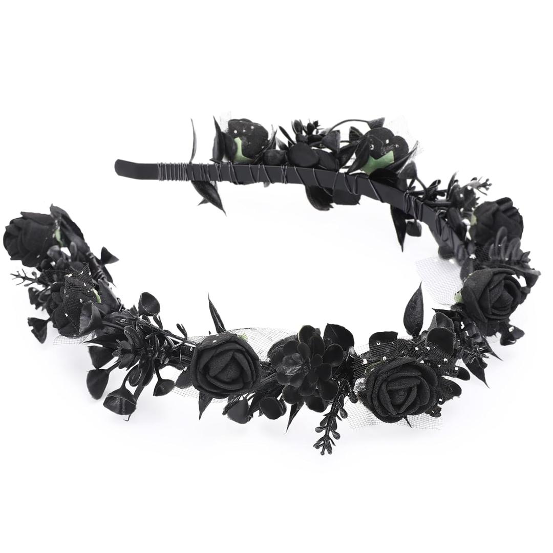 Black Floral Headpiece - Women's Elegant Lace Foam Rose Headband With Flowers for Hair Accessories, Wedding, Party, Birthday Gift, Photo Props