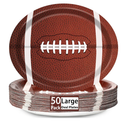 Qyeahkj 50 PCS Football Oval Paper Plates Large 11” Disposable American Rugby Sport Party Decorations Touch Down Boy Supplies Favor for Birthday BBQ Gathering Picnic Carnival Party Tableware Set