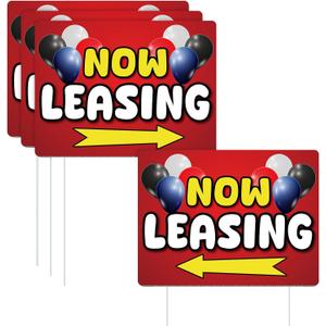 Ripeng 3 Pcs Leasing Double Sided Yard Signs with Arrow 16 x 12 Inch Yard Signs with Stakes for Outdoor Office Retail Store Restaurant Bar Hotel (Now Leasing)