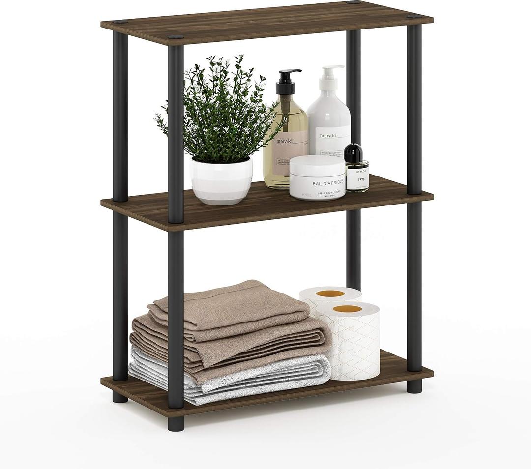 Furinno TURN-N-TUBE Storage Shelves, 3-Tier Book Shelf, Corner Shelf, Toolless Open Shelves, for Organization and Storage, Living Room, Garage, Home Office, Columbia Walnut, 3-Tier Round Tube