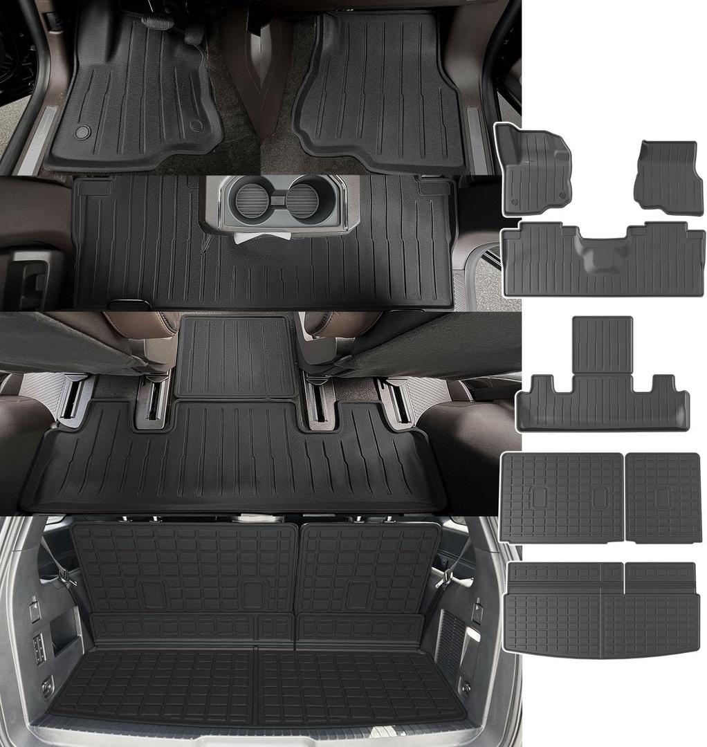 powoq 7-Seat Floor Mat Compatible with 18-25 Ford Expedition Cargo Liner 3rd Backrest Mat Replacement for 2018-2025 Ford Expedition AccessoriesTrunk Mat+3rd Row Backrest Mat+Floor Mat