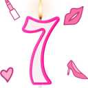 MTLEE Hot Pink Girl Birthday Candle Numeral Birthday Candle Pink and White Birthday Cake Topper for Children Girls Birthday Decoration Princess and Singer Theme Party Supplies(Number 7)
