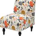 Iauddy Armless Accent Slipper Chair Cover Slipcover,Stretch Spandex Printed Removable Non-Slip Silp Cover for Accent Chair Without Arms Furniture Protector for Living Dining Room(Beige/Orange, 1)