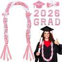 Suncalla 11 Pcs 2026 Graduation Leis Set Graduation Leis Class of 2026, Grade Braided Cords with Letters Card Patches Ribbon Lei Graduate Gift for High School Master College Grad Party (Pink White)