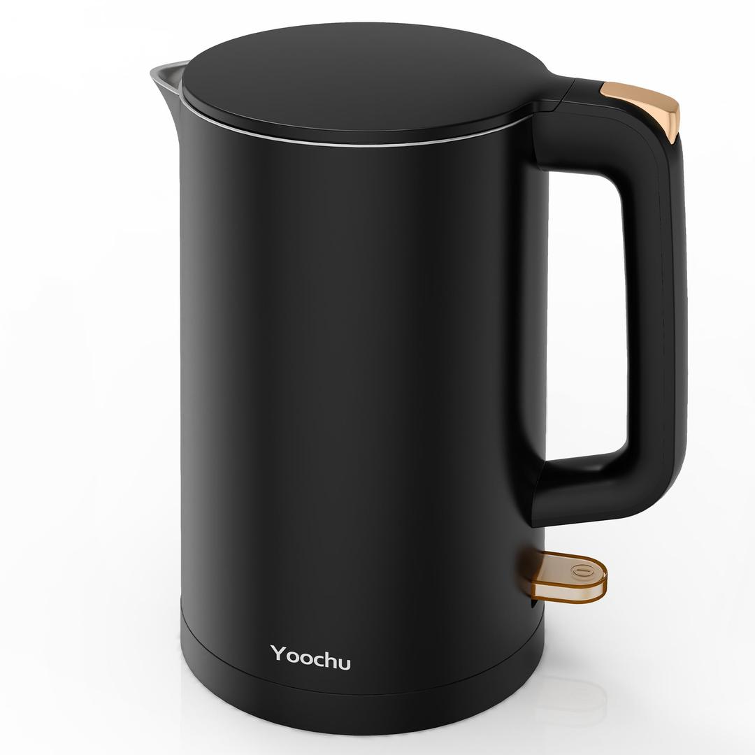 Electric Kettle, Double Wall 1.7L Stainless Steel Cool Touch, Water Boiler & Heater, 1500W Hot Tea Pot, Boil Dry Protection & Cordless Base, BPA-Free, Black Gold
