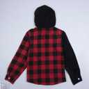 Boys Flannel Shirts Plaid Hoodie: Button Down Long Sleeve Shirt Fall Winter Fashion Lightweight Hooded Jacket Coats (6-7 Years, Black + Red)