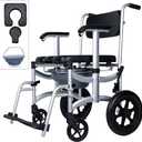 Mobile Shower Chair, 4-in-1 Toilet Commode Wheelchair with Brakes, Removable Pedal, Adjustable Armrest, PU Backrest Cushion and Pail 330lb