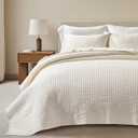 EVERGRACEHOME Cotton Sateen Quilt Set Queen Size, Pre-Washed Cotton Channel Stitch Coverlet Bedspread, 3 Pieces Lightweight Soft Bedding Sets for All Season, with 2 Pillow Shams, Cream (Full/Queen (92" x 96"), Cream (Subtle Yellow Hues))