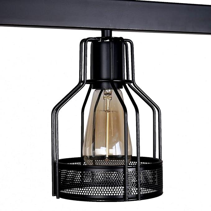 UNITARY Farmhouse Pendant Lights Kitchen Island, Kitchen Light Fixtures, Rustic Dining Room Light Fixture with 4 E27 Bulb Sockets, Black Metal Long Pool Table Lights, Ceiling Pendant Light Fixtures