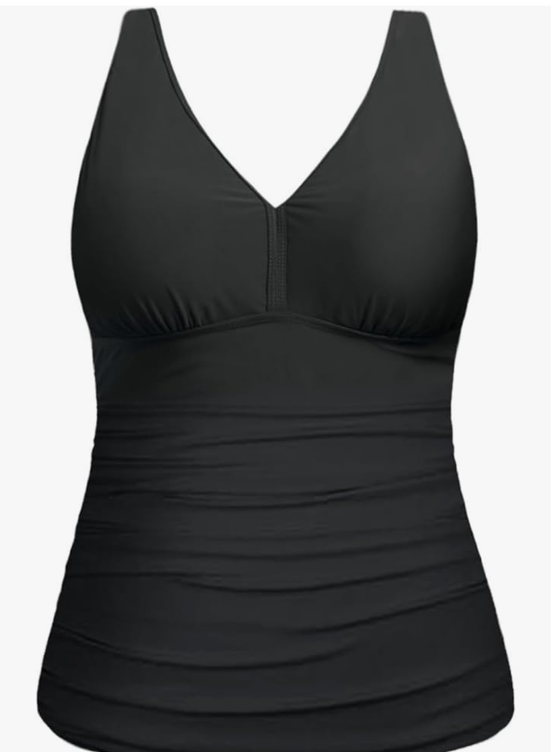 Yonique Women Plus Size Tankini Top Only Tummy Control Bathing Suit Top V Neck Swim Top No Bottom Large