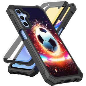 for Samsung Galaxy A16 5G Phone Case with Screen Protector (Tempered Glass),Slim TPU Rugged Corners Drop Protection Bumper Cover for Men Women-Soccer Football