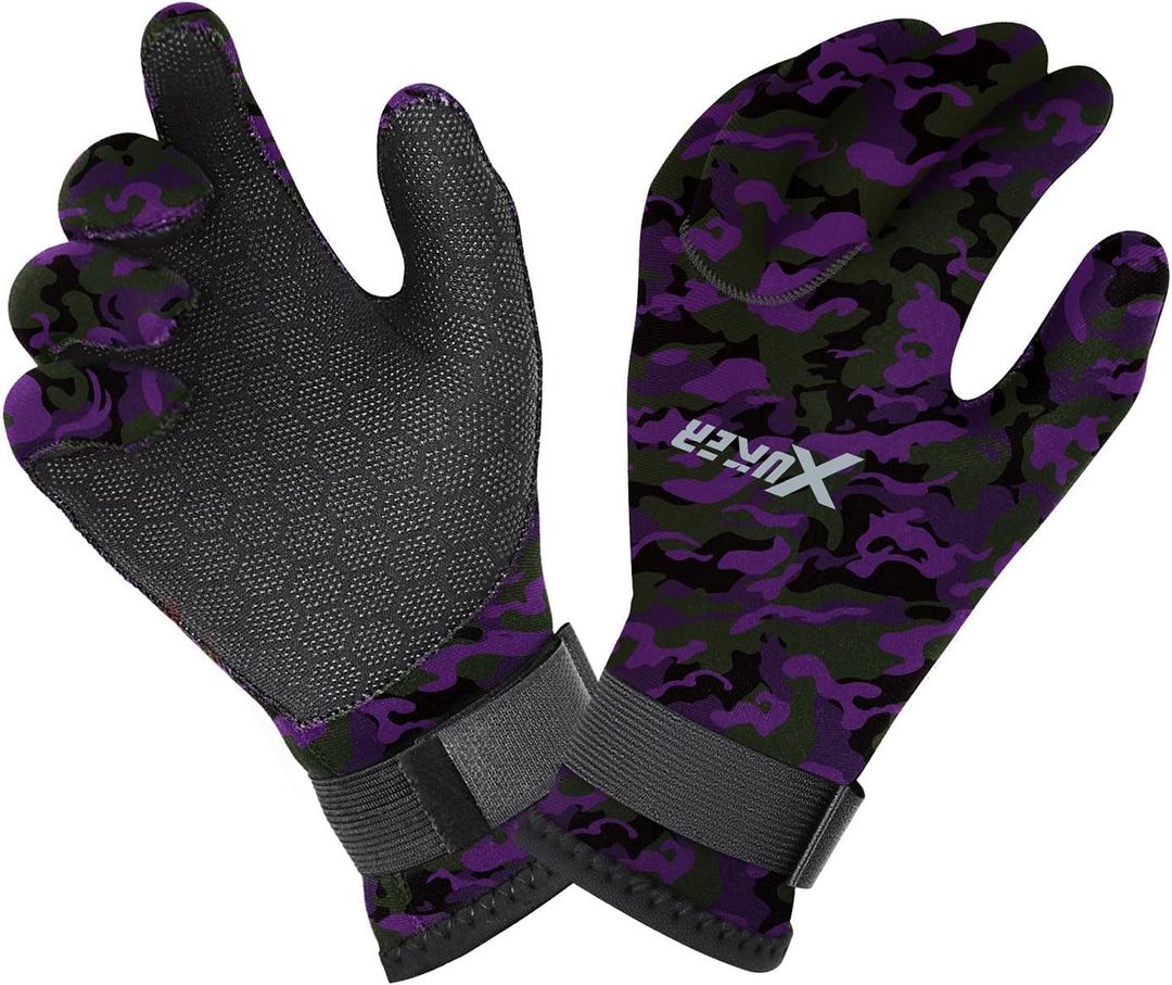 XUKER Neoprene Water Gloves, Winter Fleece-Lined 3mm Five Finger Warm Wetsuit Winter Gloves for Scuba Diving Snorkeling Surfing (S)