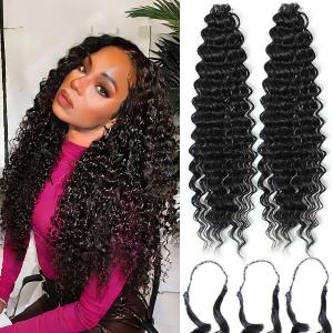Feather Crochet Hair Extensions for Women 18 Inch 100 Strands Micro Knots Hair Feather Crochet Hair Pre-Separated Invisible Synthetic Curly Deep Wave Crochet Hair (100strands Black)