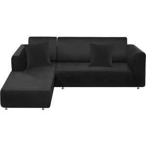 Couch Cover L Shape Sectional Sofa Cover 2-Piece Soft Stretch Sofa Slipcover Furniture Protector Couch Slipcover with 2Pcs Pillowcases (Sofa 3 Seater + 3 Seater, Black)
