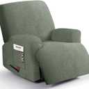 Oversized 3 Pieces Stretch Recliner Chair Covers - Plush Fabric Slipcovers & Durable Furniture Protectors with Elastic Bottom for Kids and Pets (1 XL Seater, Green)