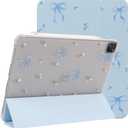 Lovmooful Compatible for iPad Pro 11-Inch,2022/2021/2020/2018 Model(4th/3rd/2nd/1st Generation) Case with Pencil Holder Cute Bowknot Bow with Flower Design Soft TPU Trifold Stand Protective-Blue