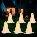 JOYIN 3 Pcs Halloween Decorations Outdoor Ghosts Pathway Lights, 18 White Cloth Ghost with White Light Up Yard Stakes for Graveyard Yard Lawn Garden Prop, Party Decor Supplies
