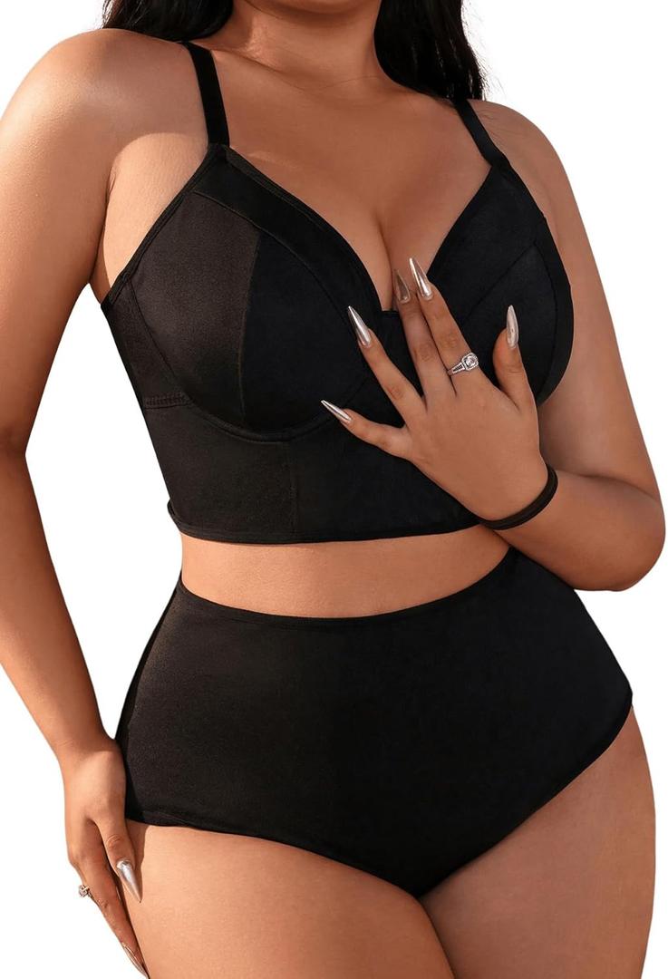 SOLY HUX Women's Plus Size Lingerie Set Underwire Bra and Panty Sets Solid Black 3XL