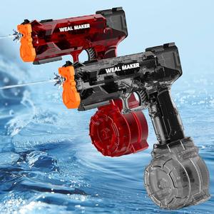 2 Pack Stronger Electric Water Gun for Kid/Aldult,Transparent Automatic Squirt Guns High Powered IP67 Waterproof, Water Guns with 400 Ammos for Outdoor Summer Beach Pool. (Black+Red)