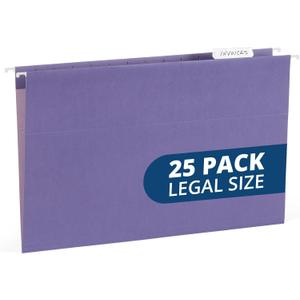 25 Blue Summit Supplies Legal Size Hanging File Folders, Purple Hanging File Folders, Durable 11pt Paper with Plastic Tabs and Inserts Included, 25 Pack