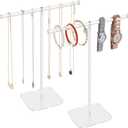 Jewelry Stand Necklace Stand 2 Tower, Clear Necklace Holder Jewelry Holder, Acrylic Jewelry Organizer, Bracelet Hanging Organizer, Display Stand for Bangles, Rings, Earrings and Watch