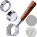 51mm Bottomless Portafilter with 3 Ears  Includes Magnetic Dosing Funnel, Etched & Sintered Filter Screens, Double Shot Basket, Stainless Steel Holder with Redwood Handle, Fits DeLonghi51mm Machines