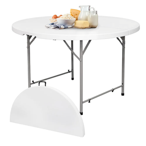 48in Round Folding Table with Carrying Handle, White 4 Feet Portable Plastic Dining Card Table for Kitchen or Outdoor Party Wedding Event 48in Round Folding Table with Carrying Handle, White 4 Feet Portable Plastic Dining Card Table for Kitchen or Outdoor Party Wedding Event