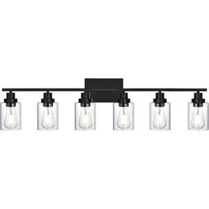 6 Light Bathroom Vanity Light Black, Bathroom Lighting Fixtures Over Mirror with Clear Glass Shades, Farmhouse Vanity Lights Modern Wall Sconces Light Fixtures for Bedroom Living Room