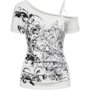 SOLY HUX Women's Y2K Gothic Tops Off The Shoulder Graphic Tees Short Sleeve Vintage T Shirt Emo Grunge Alt Clothes White Graphic Large