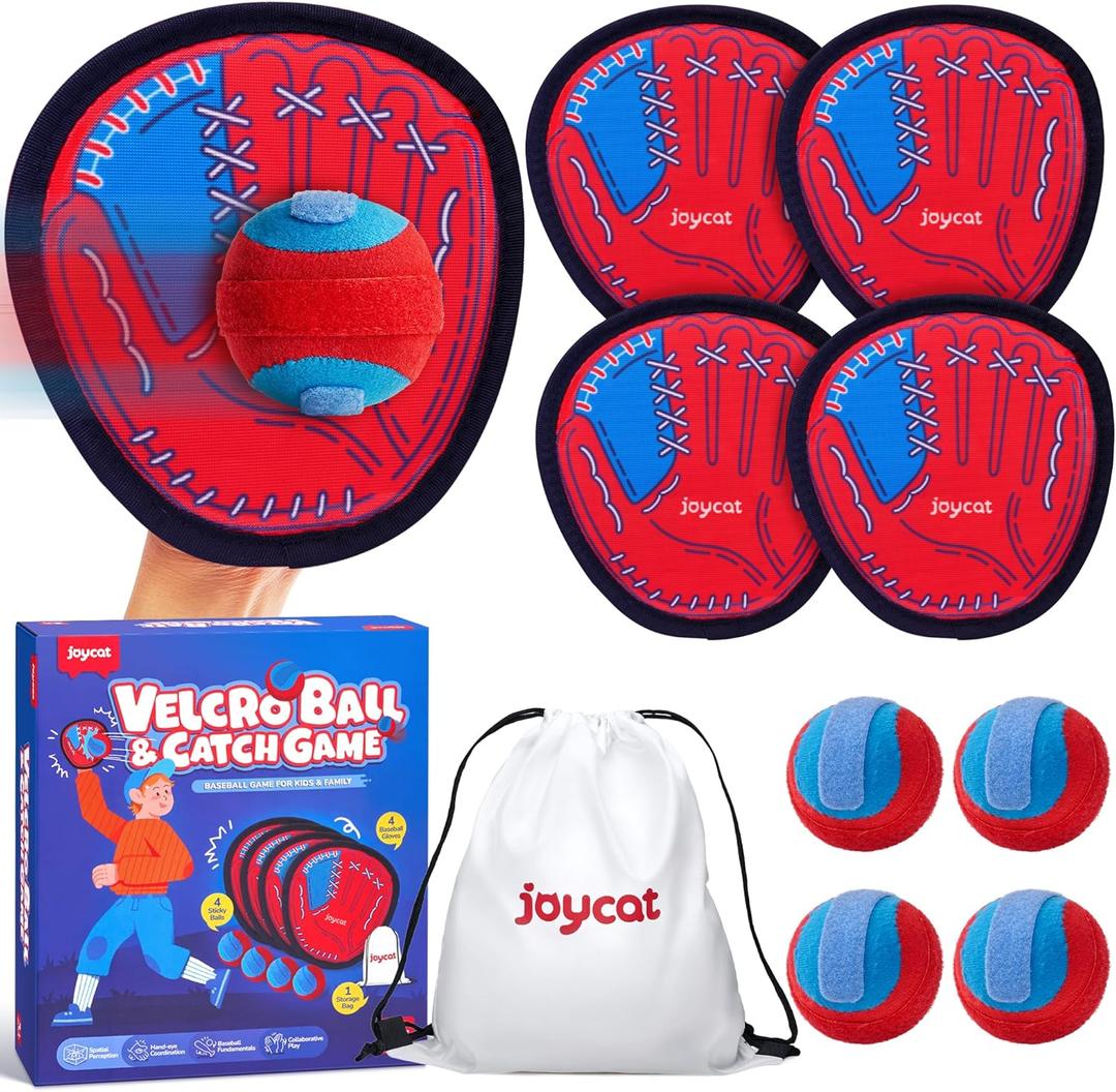 JoyCat Toss and Catch Ball Game for Kids, 4 Paddle Sticky Ball Set, Toddler Baseball Catch Toy, Outdoor Game for Beach, Yard&Camping, Family Sports Easter Basket Stuffer Gift for Boys Girls Ages 3-12