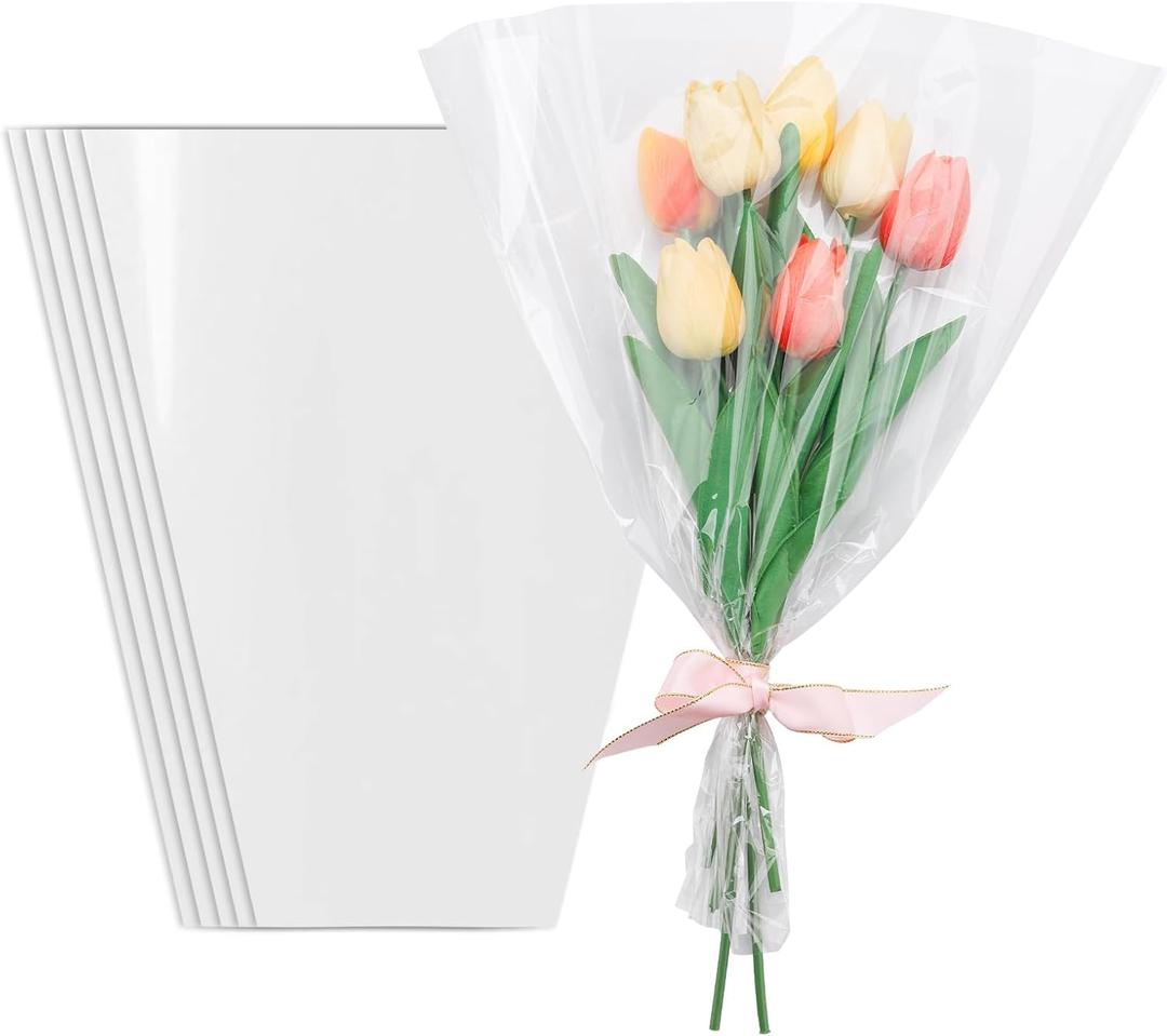 Corkwaw 100 Pcs flower packaging transparent bag,flowers bouquet sleeve transparent cellophane Suitable for flower shop, shopping mall flower packaging(18X13)