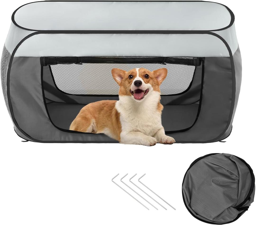 Cat Dog Playpen, Puppy Kitten Pet Playpen Indoor/Outdoor,Portable Soft Pop Up Dog Kennel Crate with Zipper Cover Door/Carrying Case (M, Grey)