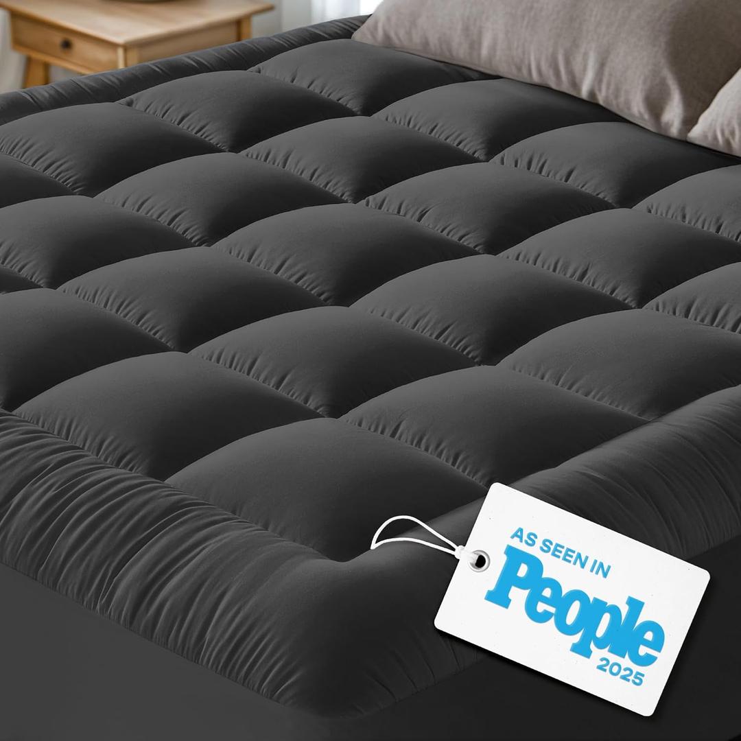 Niagara Sleep Solution Cloud-Like Queen Mattress Topper - 100% Cotton Top Mattress Pad for Back Pain Relief - Breathable & Naturally Cooling for Hot Sleepers, Dark Gray