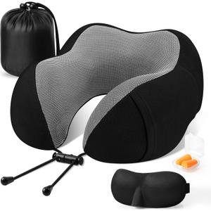 CloudBliss Travel Pillow Premium Memory Foam, Comfortable & Supportive Neck Pillow, Sleeping Neck Pillows for Travel, Airplane Pillow for Sleeping Airplane, Car, Office and Home, Black