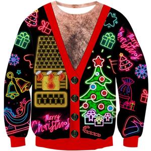 Mens Ugly Christmas Sweater Novelty 3D Graphic Long Sleeve Junior Xmas Sweatshirt Size S-3XL (L)