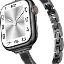Mosonio Slim Bracelet Bands for Apple Watch Women, Elegant Designer Dressy Metal Band with Embedded Silicone Accents for iWatch, Easy-Adjust Link Strap Compatible with Apple Watch Series 11/10 (42mm), Series 9/8/7 (41mm), Series 6/5/4/SE (40mm), Series 3/2/1 (38mm) - Black + Black