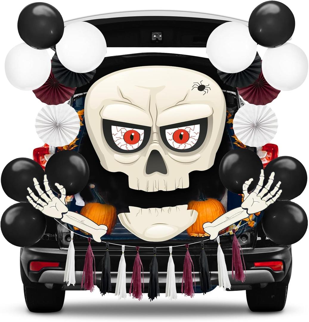 Halloween Trunk or Treat Car Decorations Kit with Skeleton Design, Large Halloween Decor for SUV Car Archway Garage Party Supplies Decorations Outside