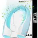 Heelkl AI Neck Fan, 4 Speeds Adjustable Portable Personal Fan Rechargeable, 4000 mAh Battery Faster Cooling Wearable Fan, Ultra Quiet for Home, Office, Travel, Outdoor - White Blue