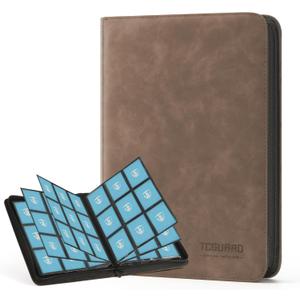 Trading Card Binder, 9 Side Loading Pocket Card Album Hold Up to 540, Zipper Binder for Collection, TCG Holder for Sports, Yugioh, MTG etc. (Brown 9)