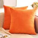 Velvet Throw Pillow Covers Orange Set of 2 20x20 Inch Pillow Covers, Soft Farmhouse Neutral Decorative Pillowcases for Couch Sofa Bed, Home Boho Decor, Modern Cushion Covers
