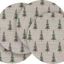 Artoid Mode Christams Green Tree Vinyl Round Placemats Set of 4, 14 Inch Washable Non-Slip Heat Resistant Woven Plastic Table Mats for Party Dining Table